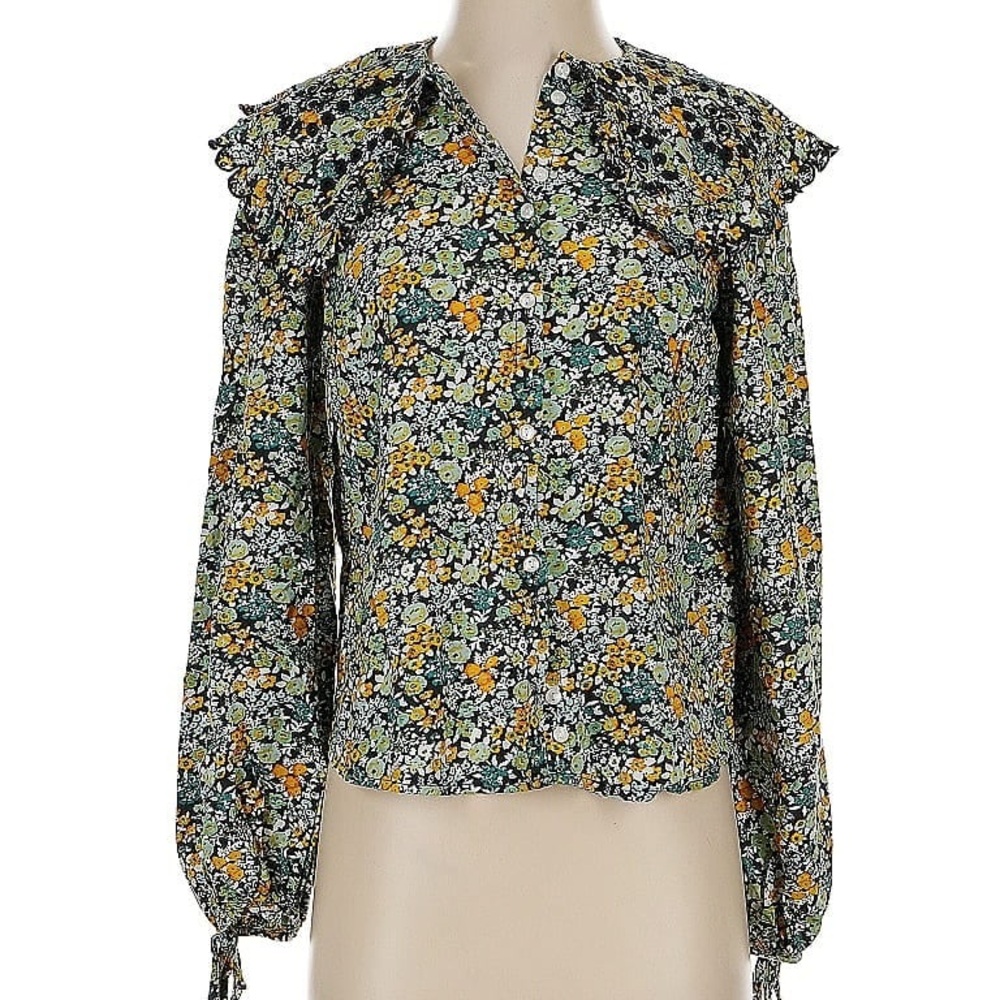 Universal Thread Floral Print Blouse with Ruffle Sleeves and Peter Pan Collar